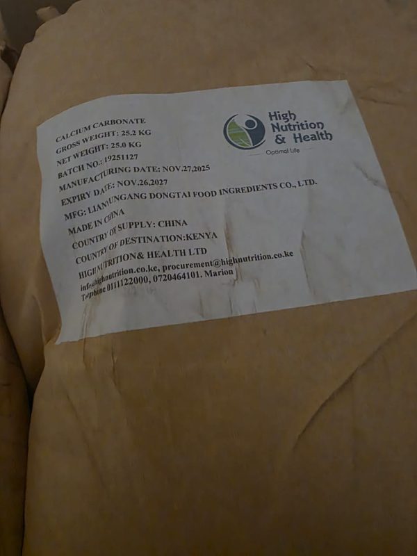 Specification Details Product Name Calcium Carbonate Chemical Formula CaCO₃ Product Type Mineral Additive / Food Ingredient Form Fine White Powder Purity Food Grade Application Food Fortification, Pharmaceuticals Solubility Insoluble in Water Packaging Food-Grade Industrial Packaging