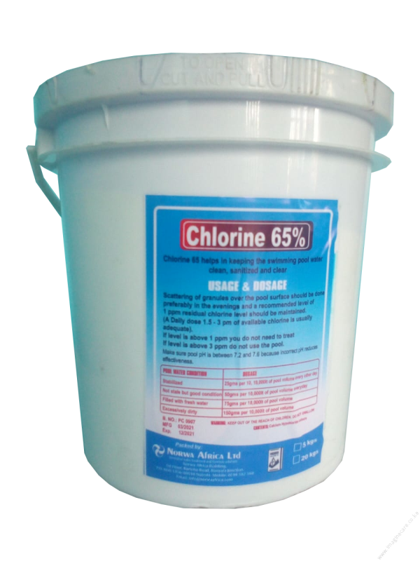 Chlorines 65% percent strong disinfectant chemical used for water treatment, swimming pools, and industrial sanitation supplied by System Star Industrial in East Africa