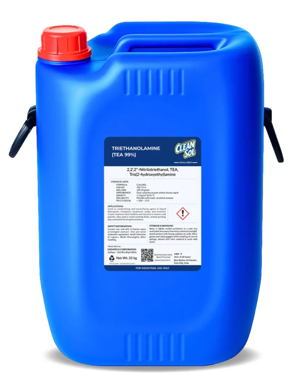 Triethanolamine TEA liquid chemical used in cosmetics, detergents, cement additives, and industrial formulations supplied by System Star Industrial in East Africa