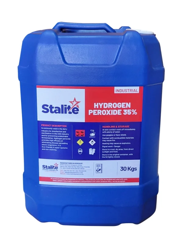 Hydrogen peroxides clear industrial liquid for water treatment, textile bleaching, disinfectant production, and industrial cleaning supplied by System Star Industrial in East Africa