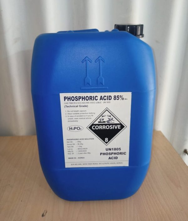 Phosphoric acid clear industrial liquid used for fertilizer manufacturing, rust removal, and industrial processing supplied by System Star Industrial in East Africa