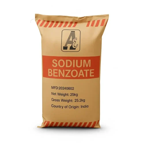 Sodium benzoate white crystalline preservative used in food processing, beverages, cosmetics, and pharmaceutical formulations supplied by System Star Industrial in East Africa